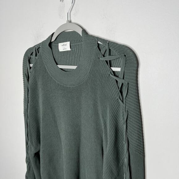 Wilfred Sweater Womens Large Green Knit Open Arm Ties Aritiza Crop - Picture 8 of 13